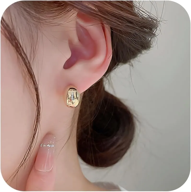 Gold Oval Stud Earrings for Women Trendy Minimalist Oval Post Studs Hypoallergenic Nickel Free Gold Waterdrop Earrings Prom Wedding Party Ear Jewelry Accessories