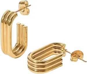 Gold Plated Three-line Geometric Hoop Earrings for Women - Trendy Chunky Minimalist Jewelry, Ideal Gift for females - TikTok Trend - Clean Aesthetic - Stylish Earrings - Fashion Jewelry