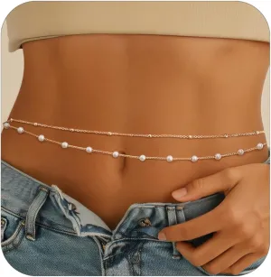 Gold Silver Waist Chain for Women,Belly Chain Body Chain Jewelry Waterproof Adjustable Beach Body Chains Layered