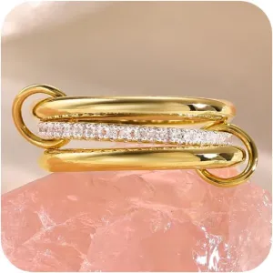 Gold Stackable Rings for Women, Dainty 14K Gold Plated Cubic Zirconia Interlocking Rings for Women Trendy Stacking Gold And Silver Multi-Link Rings Set Fashion Jewelry for Women Size 6-10