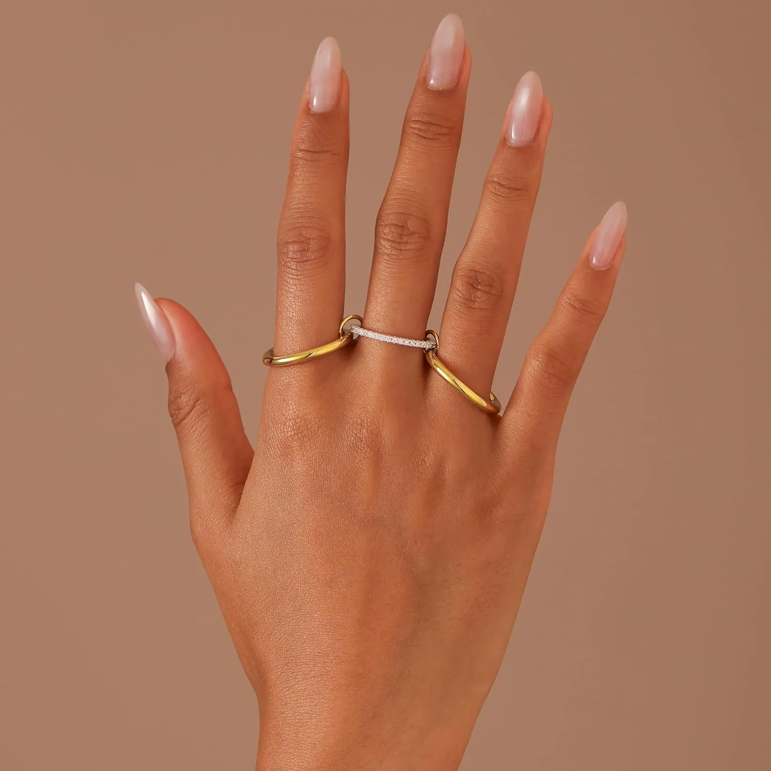 Gold Stackable Rings for Women, Dainty 14K Gold Plated Cubic Zirconia Interlocking Rings for Women Trendy Stacking Gold And Silver Multi-Link Rings Set Fashion Jewelry for Women Size 6-10