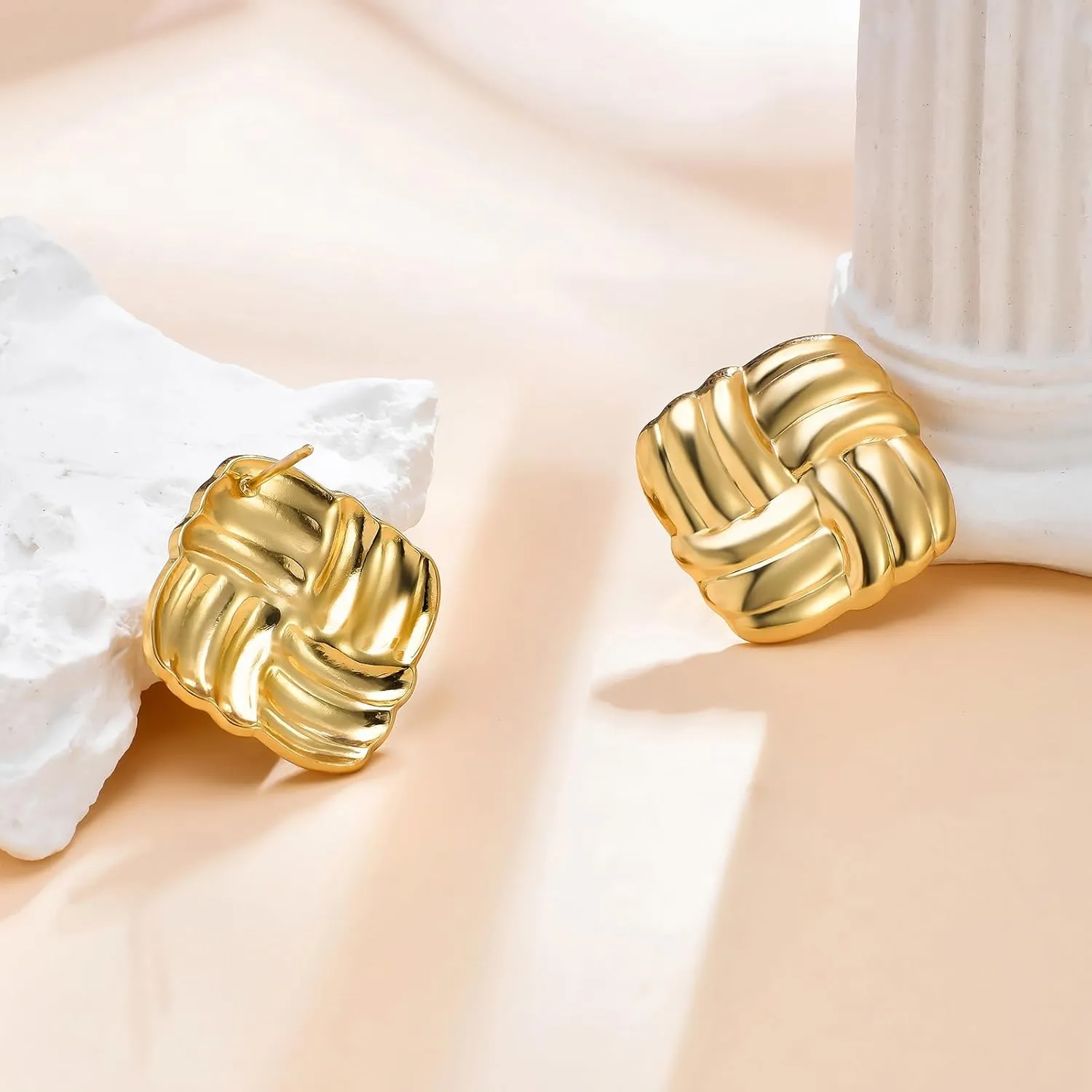 Gold Stainless Steel Earrings for Women Trendy Large Gold Stud Hypoallergenic