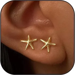 Gold Starfish Earrings for Women Trendy Small Starfish Stud Earrings Dainty Lightweight Minimalist Simple Hypoallergenic Earrings Jewelry Gifts for Women