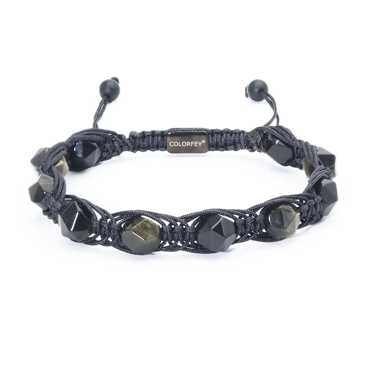Golden Obsidian Beaded Bracelets for Men Women- COLORFEY Handmade Obsidian Gemstone Bracelet Mens Rope Bracelet Unique Faceted Bead Set, Natural Protection Crystals Bracelet Energy Gifts for Teens Son