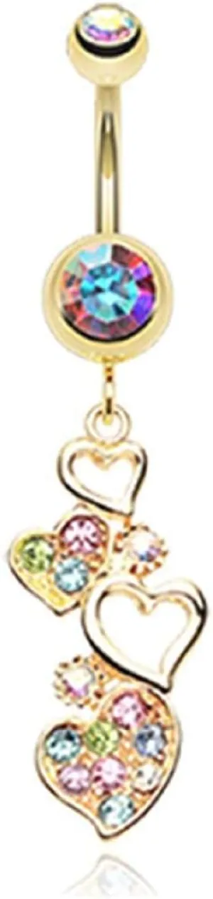 Golden Sparkling Heart Cluster Belly Button Ring