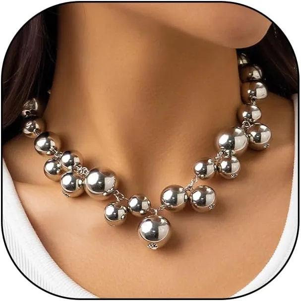 Gold/Sliver Chunky Pearl Necklaces for Women Exaggerated Large Bead Short Choker Fashion Faux Pearl Statement Necklace Wedding Jewelry Gifts