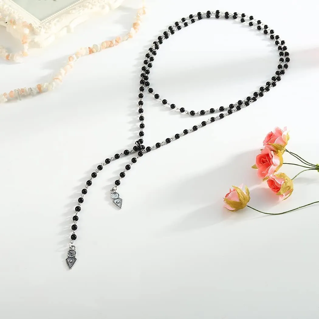 Gothic Jewelry for Women Black Beaded Necklaces Long Wrap Around Choker Necklace Adjustable Sliver Chain(Black)