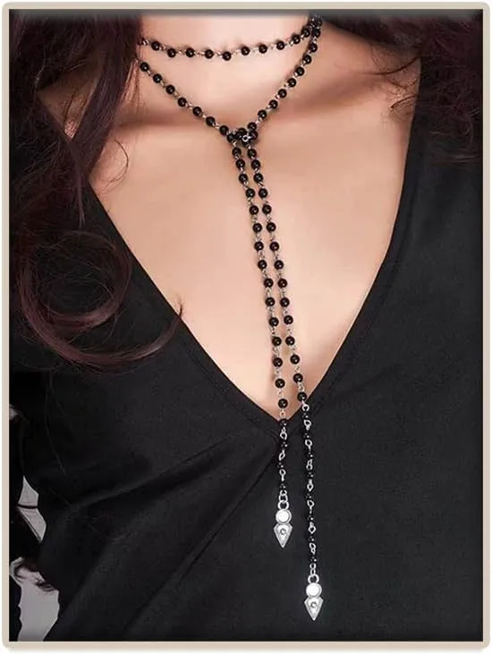 Gothic Jewelry for Women Black Beaded Necklaces Long Wrap Around Choker Necklace Adjustable Sliver Chain(Black)