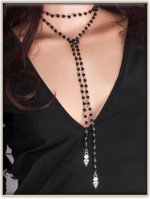 Gothic Jewelry for Women Black Beaded Necklaces Long Wrap Around Choker Necklace Adjustable Sliver Chain(Black)