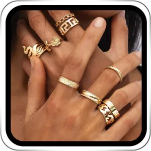 GRAEEN Gold Stackable Knuckle Rings Vintage Finger Ring Set Halloween Hollowed out Rings for Women