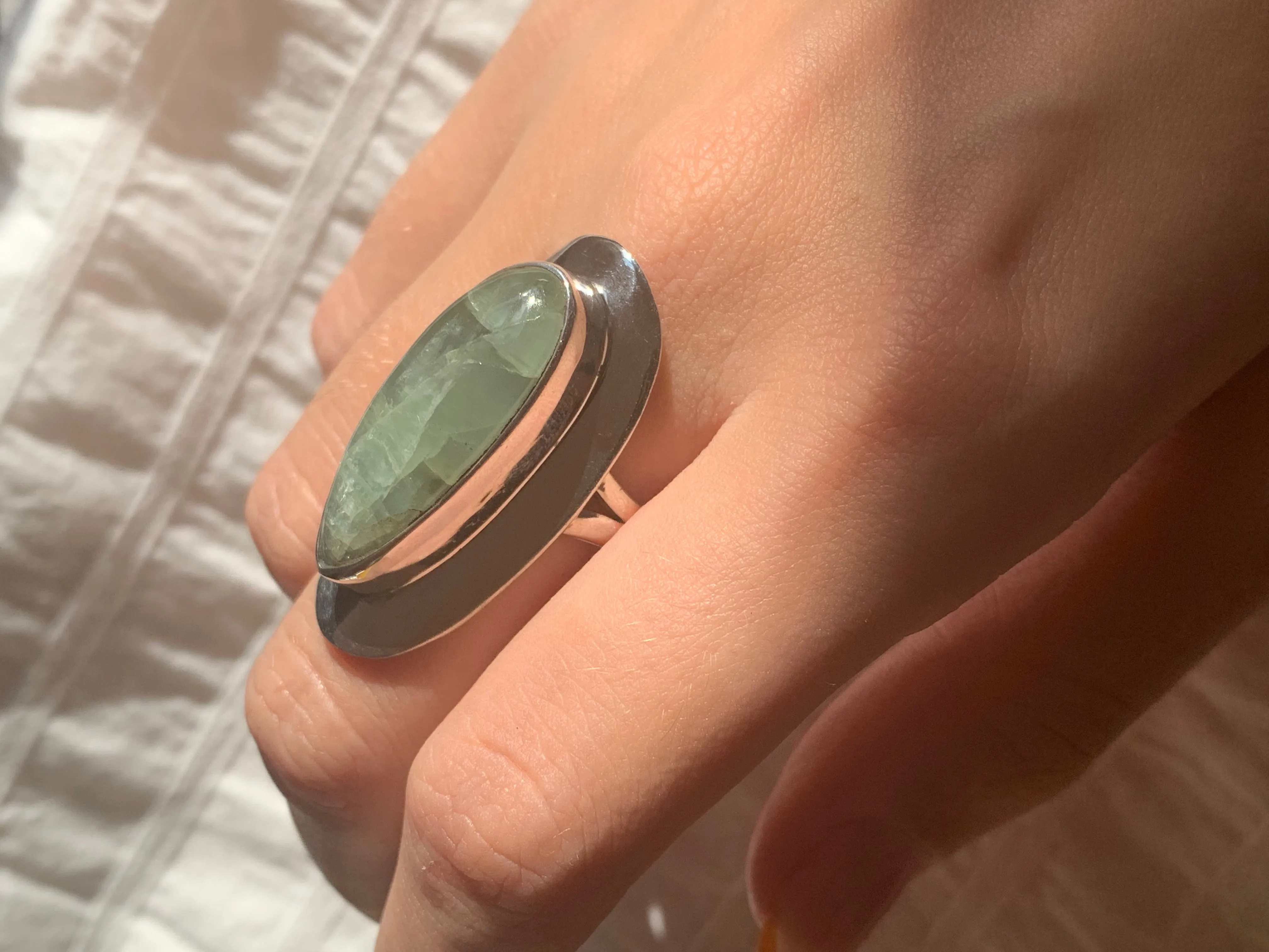 Green Aquamarine Dinah Ring - Long Teardrop (US 10)