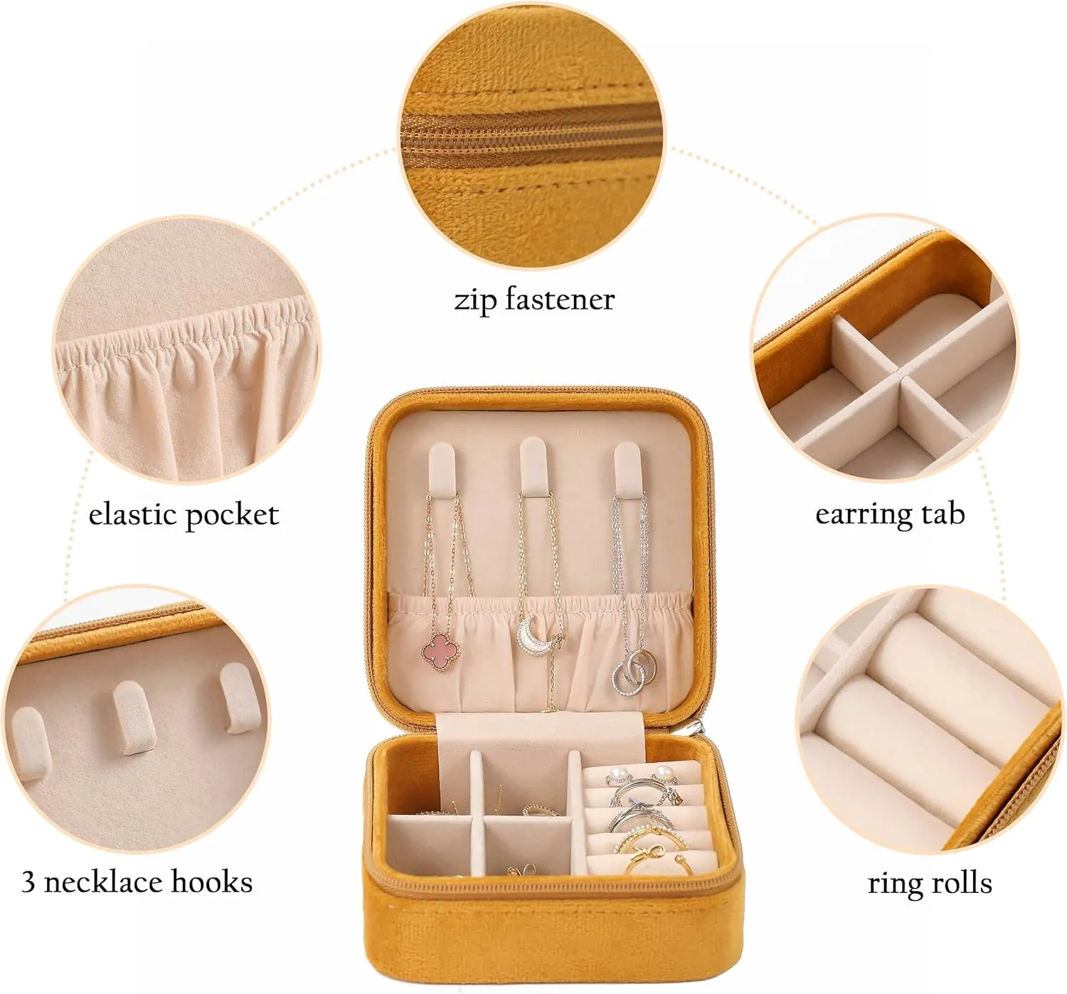 GUKA Plush Velvet Travel Jewelry Box Organize, Jewelry Travel Case, Small Portable Organizer Boxes for Rings Earrings Necklaces Bracelets, Mini Gifts Case for Women Girls - Coffee