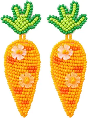 Handmade Beaded Rabbit Carrot Egg Earrings for Women Sparkling Sequins Rhinestone Imitation Bunny Dangle Earrings Spring Holiday Easter Jewelry Gifts