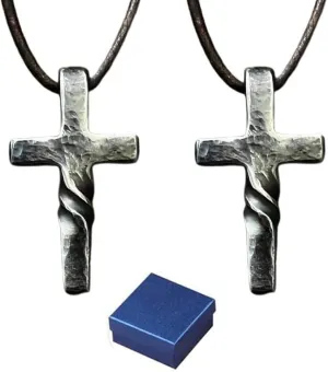 Handmade Cross Necklace, Retro Cross Necklace Steel Classic Twisted Cross Pendant Necklace,Long Leather Rope Necklace Jewelry,for Men Women Gifts (2PCS)