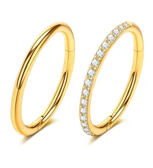 Handmade Hinged Nose Rings for Women & Men  16G/18G/20G 316L Surgical Steel Nose Hoops with CZ for Septum (20G,10mm,Golden)