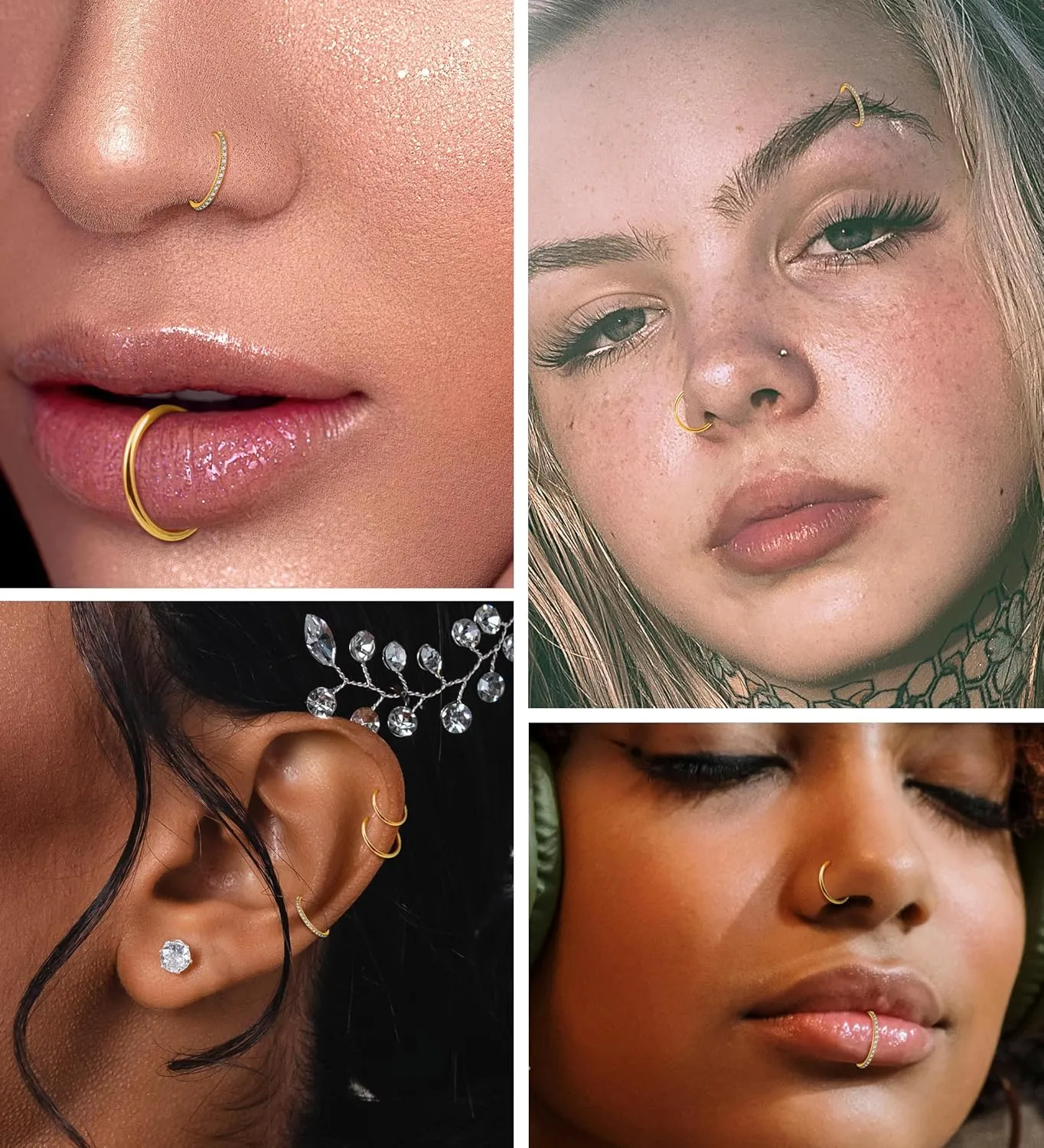 Handmade Hinged Nose Rings for Women & Men  16G/18G/20G 316L Surgical Steel Nose Hoops with CZ for Septum (20G,10mm,Golden)