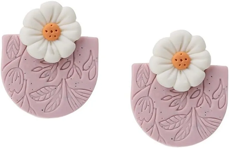 Handmade Polymer Clay Rattan Flower Earrings Geometric Bohemian Love Flower Geometric Earrings Lightweight Exquisite Jewelry Gifts Suitable for Female-D