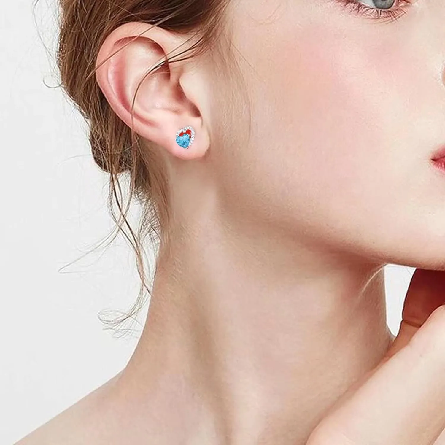 Heart Birthstone Stud Earrings - Sparkling Double Dainty Red Enamel Hearts Forever Love 925 Sterling Silver Platinum Plated 12 Months Zircon Birthday Gifts for Women Girls
