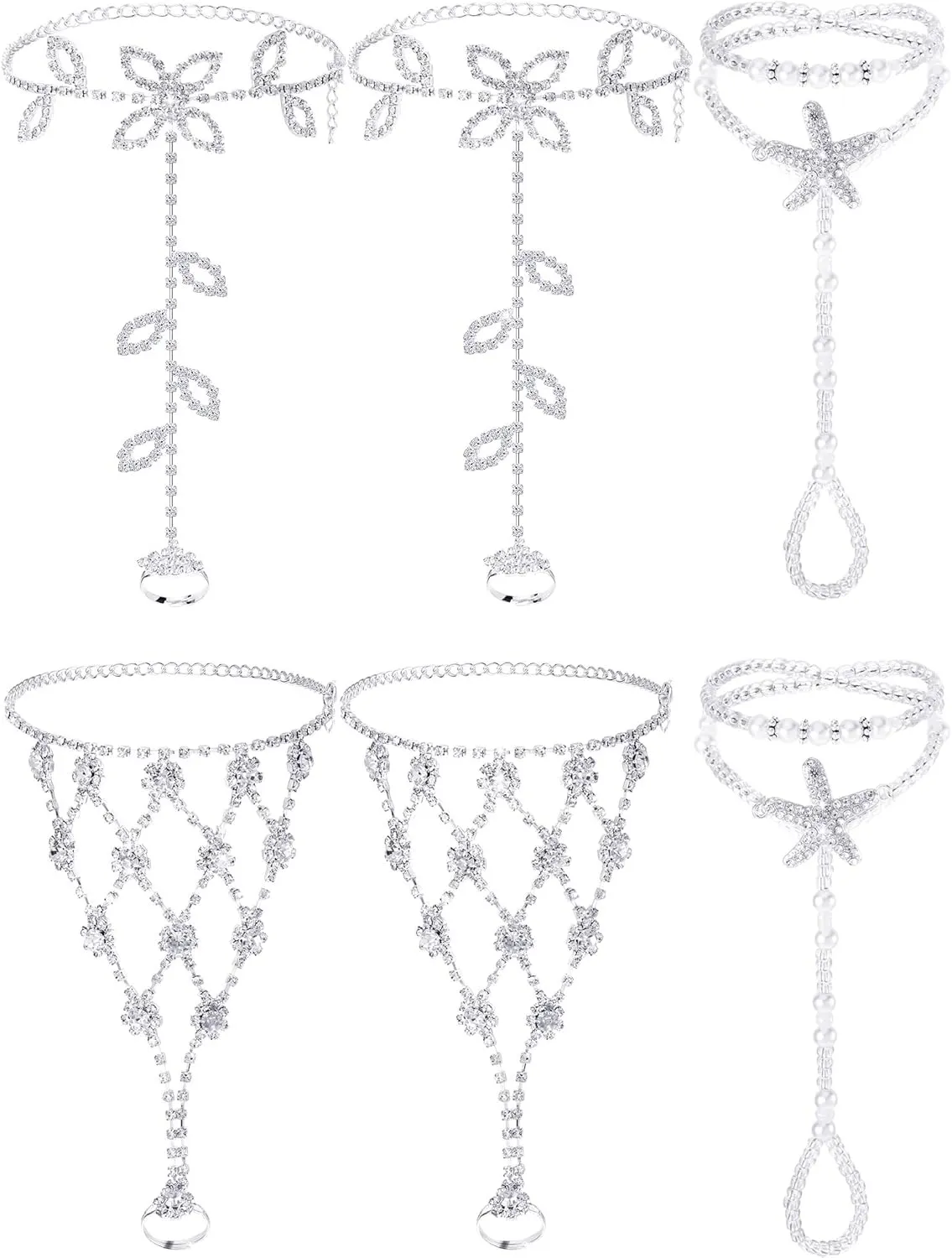 Hicarer 6 Pieces Foot Jewelry Barefoot Sandals for Women Rhinestone Anklets Bohemian Foot Chain for Beach Wedding Valentine's Day