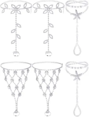 Hicarer 6 Pieces Foot Jewelry Barefoot Sandals for Women Rhinestone Anklets Bohemian Foot Chain for Beach Wedding Valentine's Day