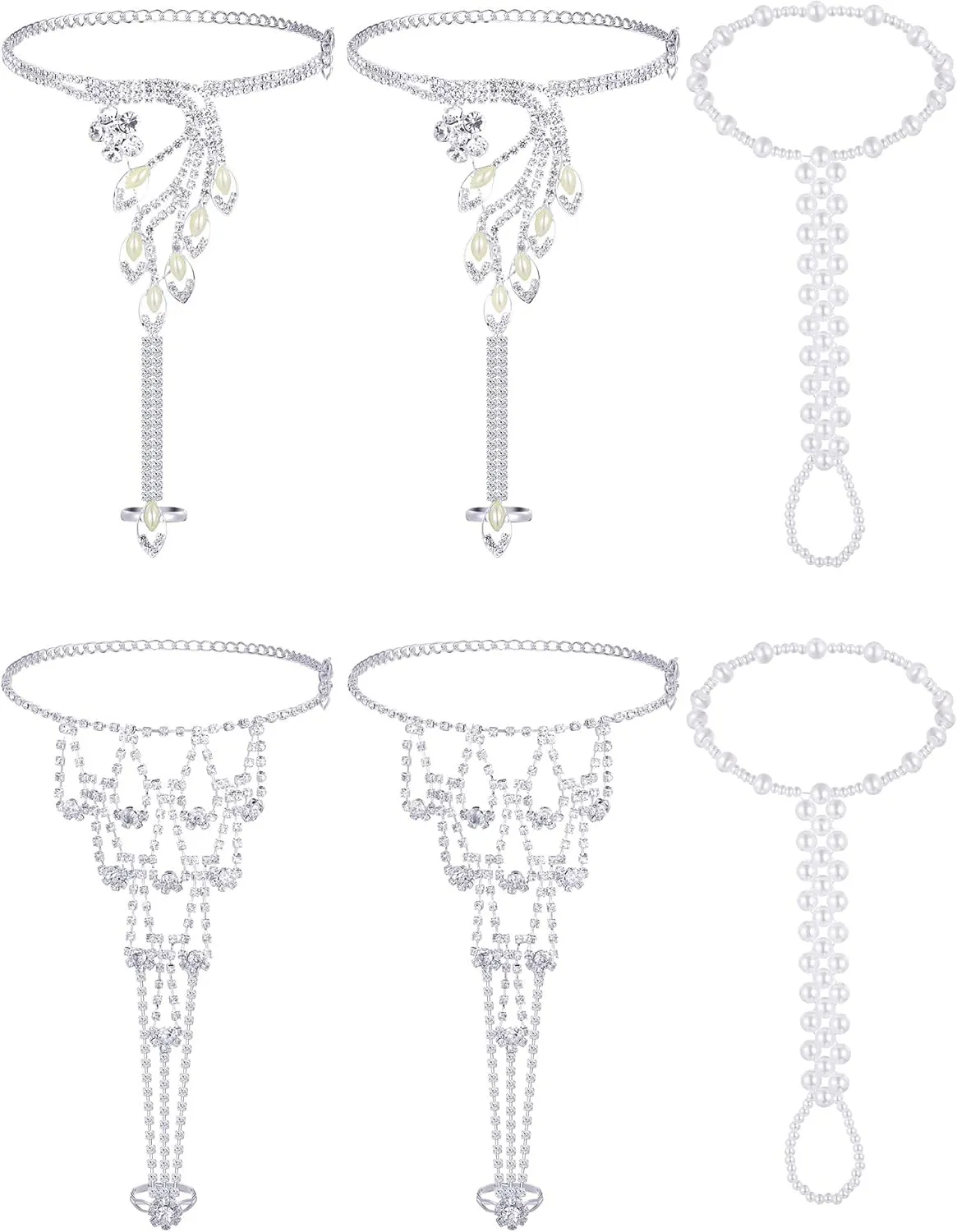 Hicarer 6 Pieces Foot Jewelry Barefoot Sandals for Women Rhinestone Anklets Bohemian Foot Chain for Beach Wedding Valentine's Day