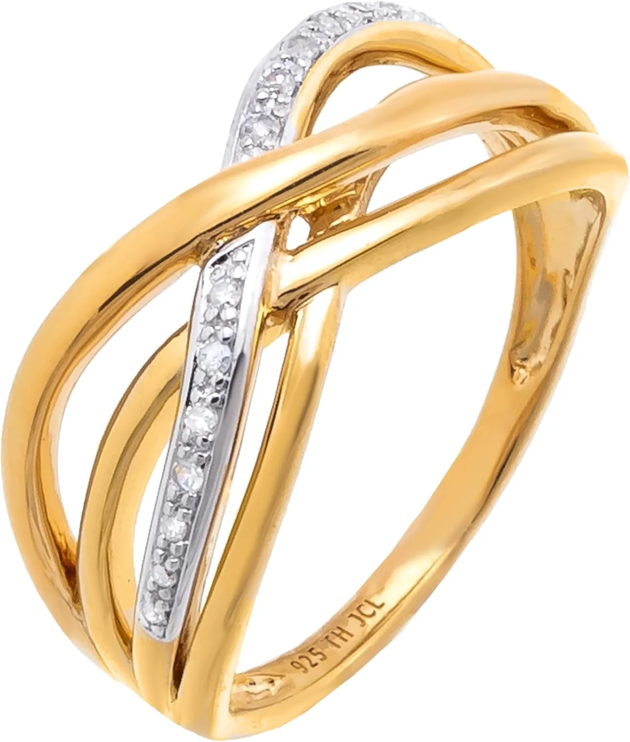 Hidden Gems Jewelry Sterling Silver 14K Gold Plated White Diamonds Highway Ring| Statement Rings for Women | Gold Rings for Women | Diamond Rings for Women