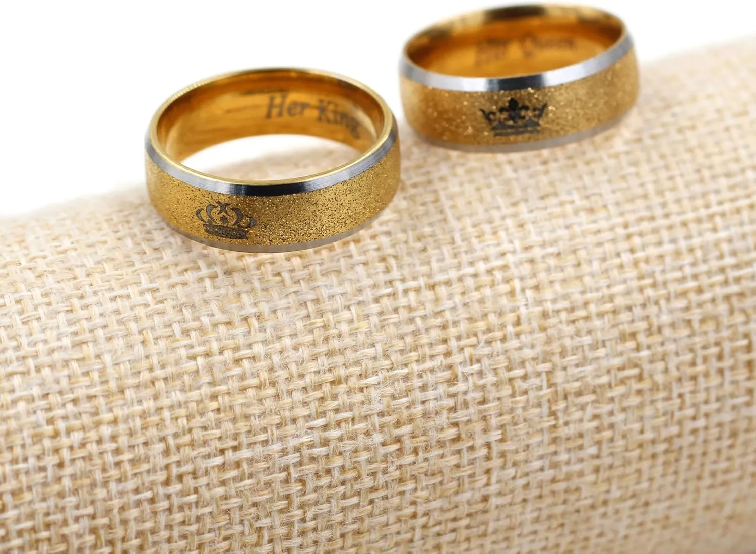 His Queen Her King Ring for Men Women - Exquisite Golden Frosted Stainless Steel Crown Couple Matching Rings for Wedding, Engagement, Anniversary (Size 6-11) YA4406