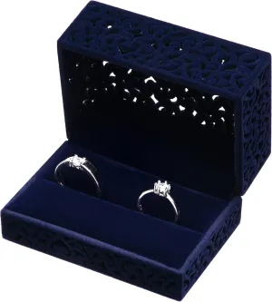 Hollow Velvet Ring Box Velvet Jewelry Box for Rings Couple Double Ring Bearer Box Engagement Gift (Dark Blue)
