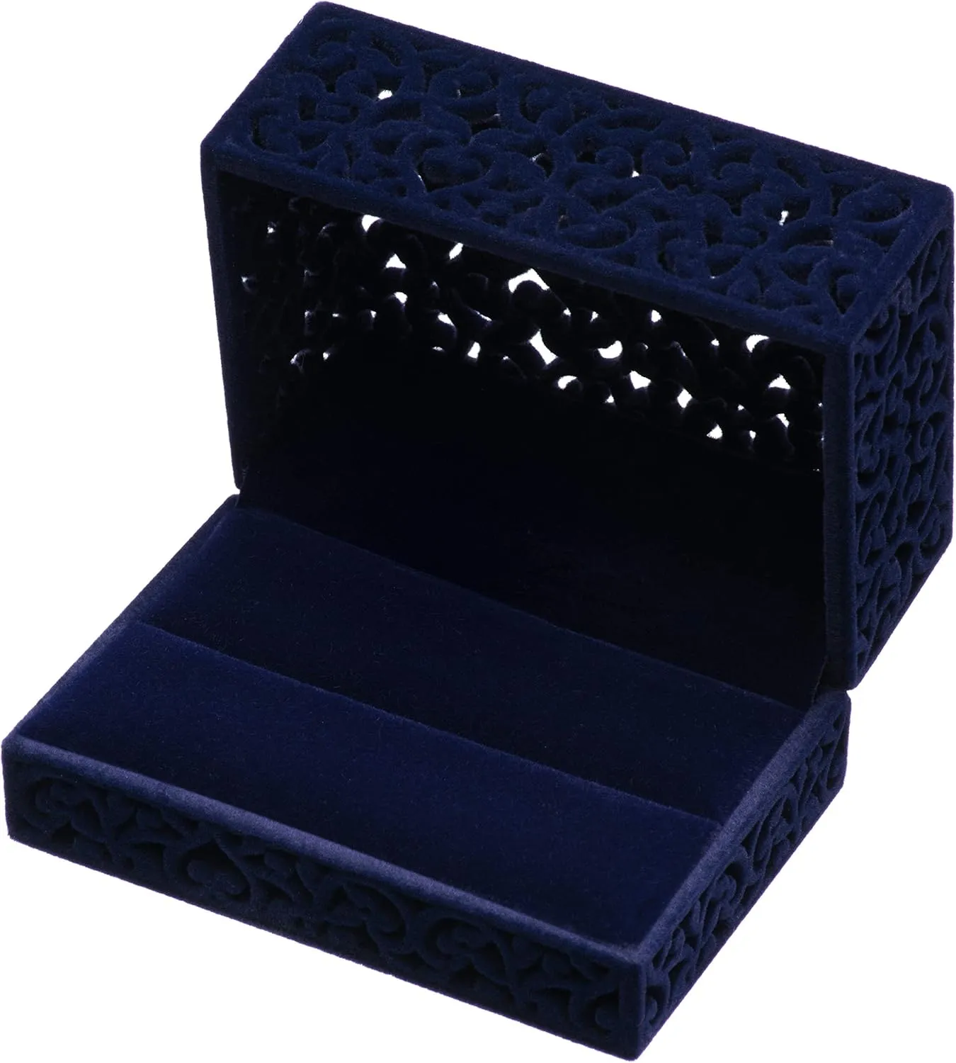 Hollow Velvet Ring Box Velvet Jewelry Box for Rings Couple Double Ring Bearer Box Engagement Gift (Dark Blue)