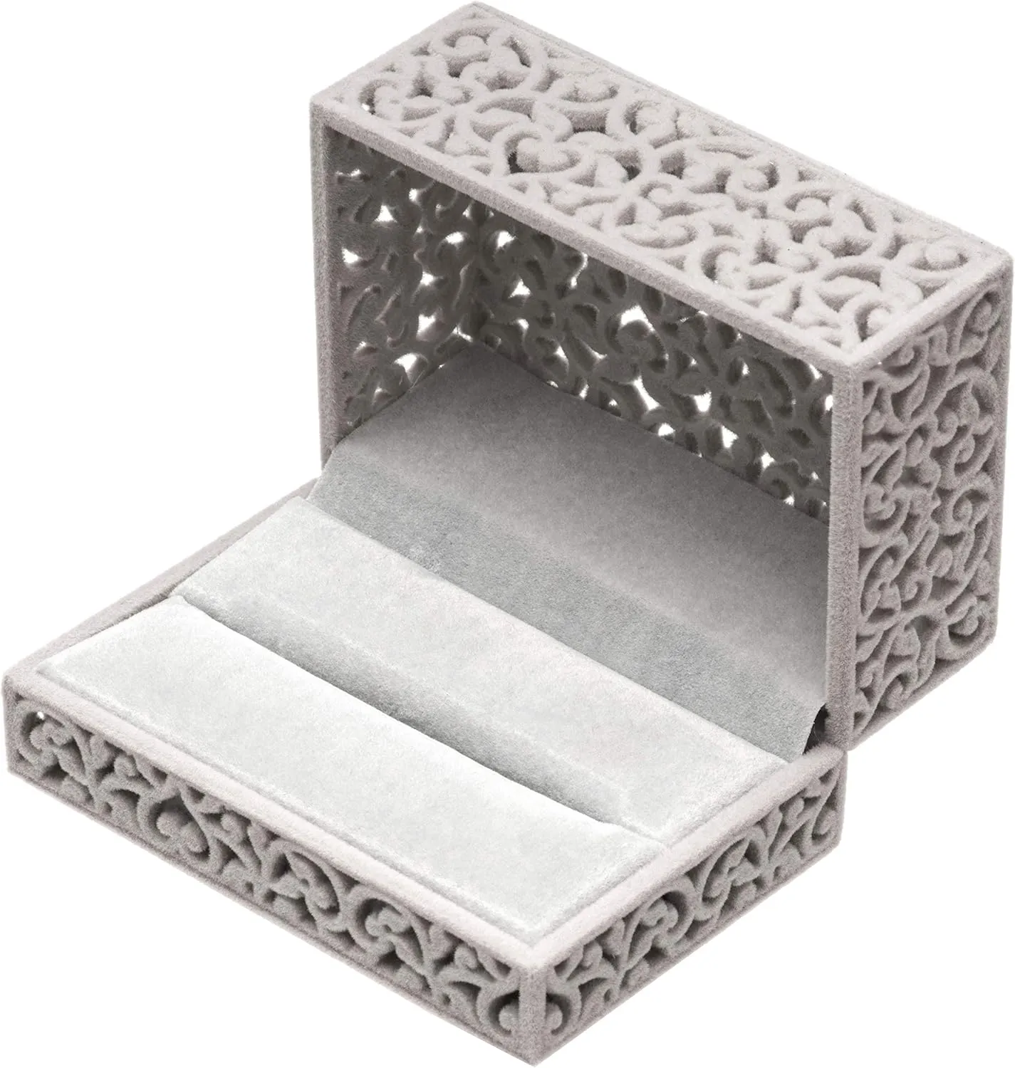 Hollow Velvet Ring Box Velvet Jewelry Box for Rings Couple Double Ring Bearer Box Engagement Gift (Gray)