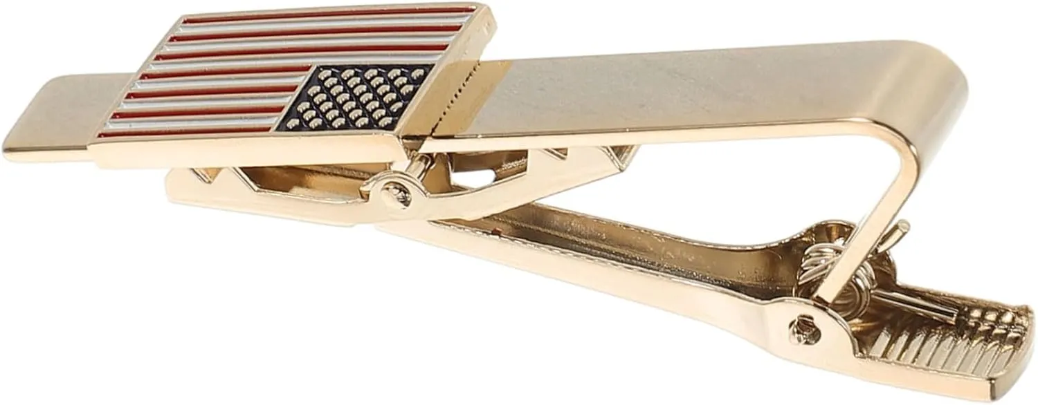 Homoyoyo Men's Tie Bar Gold American Flag Clip Wedding Business Elegant Accessory