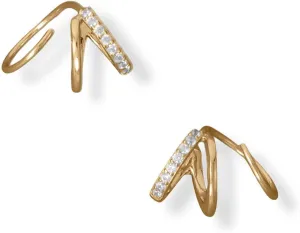 Hoop Cuff Earrings with Cubic Zirconia Double Pierce Illusion