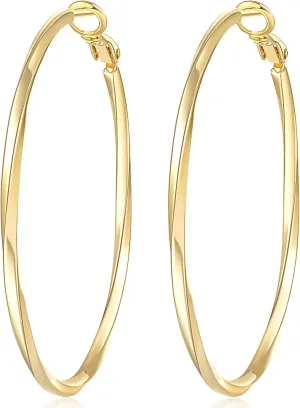 Hoops Earrings 14K Gold Hoop Earrings for Women Big Twisted Round Design Gold Hoop Earrings for Womens Earring Hoops 50mm
