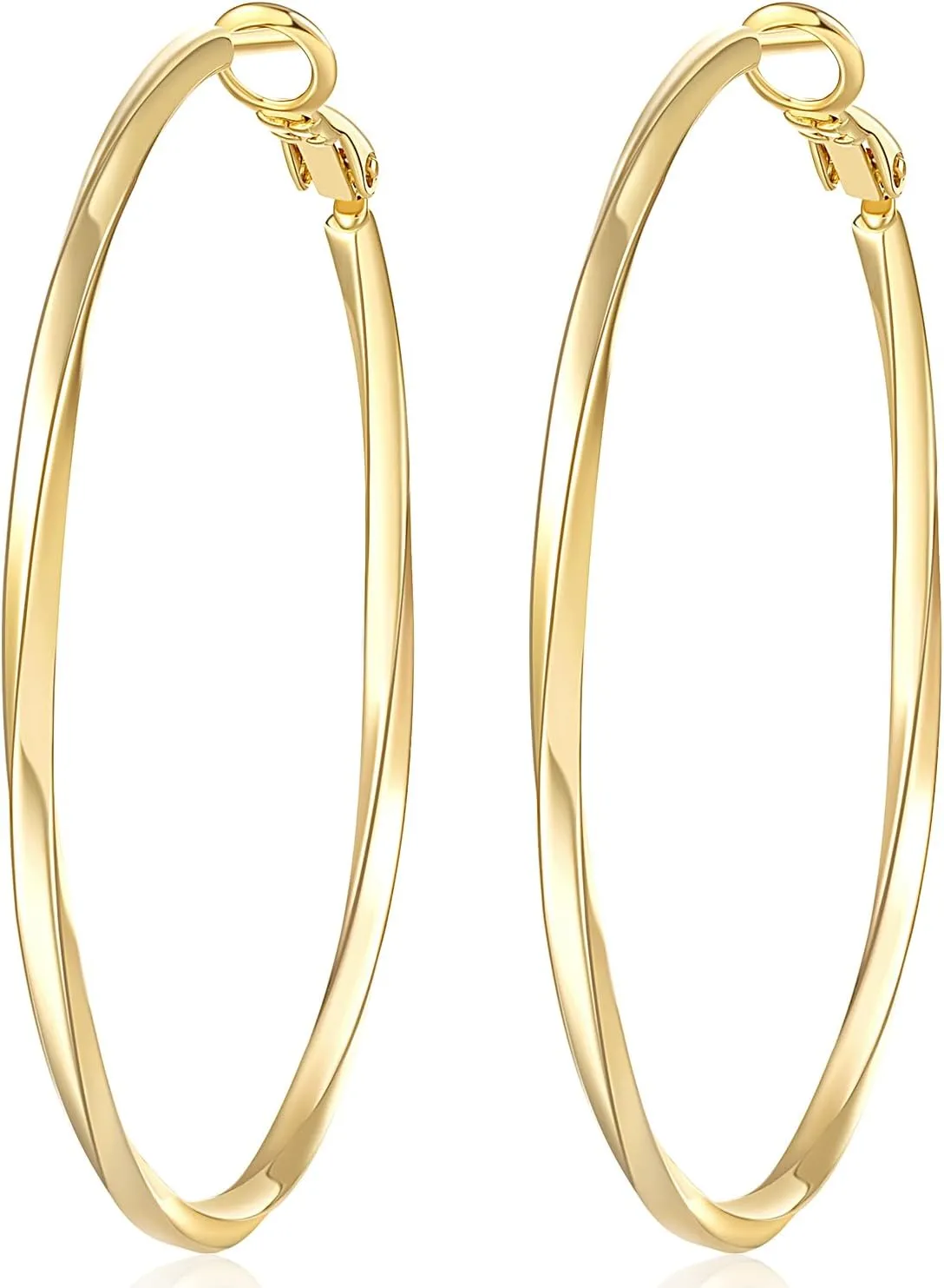 Hoops Earrings 14K Gold Hoop Earrings for Women Big Twisted Round Design Gold Hoop Earrings for Womens Earring Hoops 50mm