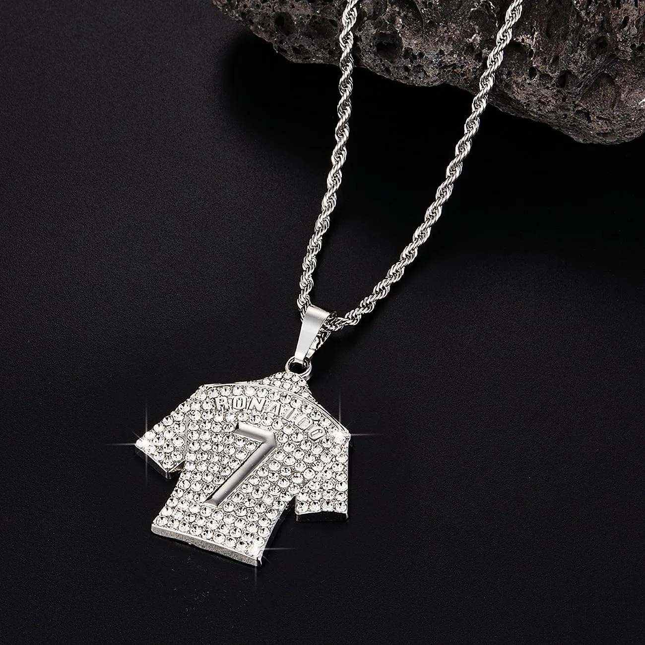 Iced Out Chain for men CZ Soccer Football No.7 Jersey Pendant Necklace for men Footballer Necklace Anthletes Sports style Hip Hop Punk Iced Out Jewelry men jewelry Cuban Link chain for men sports