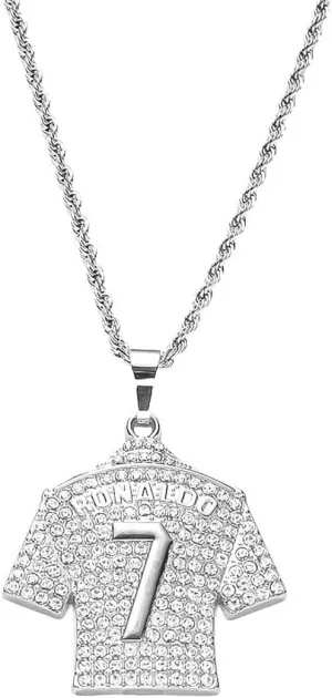 Iced Out Chain for men CZ Soccer Football No.7 Jersey Pendant Necklace for men Footballer Necklace Anthletes Sports style Hip Hop Punk Iced Out Jewelry men jewelry Cuban Link chain for men sports