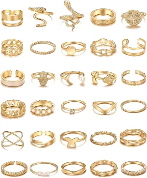 iF YOU 30 Pcs Gold Knuckle Rings Set for Women, Vintage Stackable Cute Finger Midi Rings, Fashion Simple Silver Rings Pack Jewelry for Women Gift