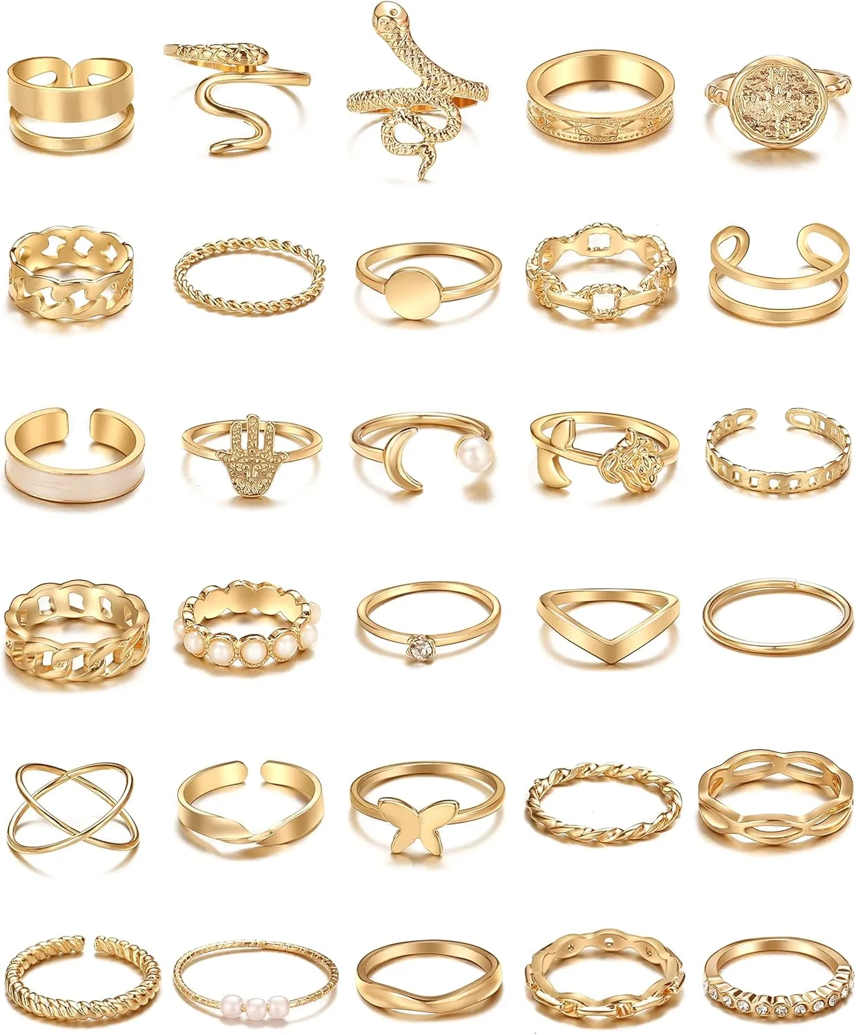 iF YOU 30 Pcs Gold Knuckle Rings Set for Women, Vintage Stackable Cute Finger Midi Rings, Fashion Simple Silver Rings Pack Jewelry for Women Gift