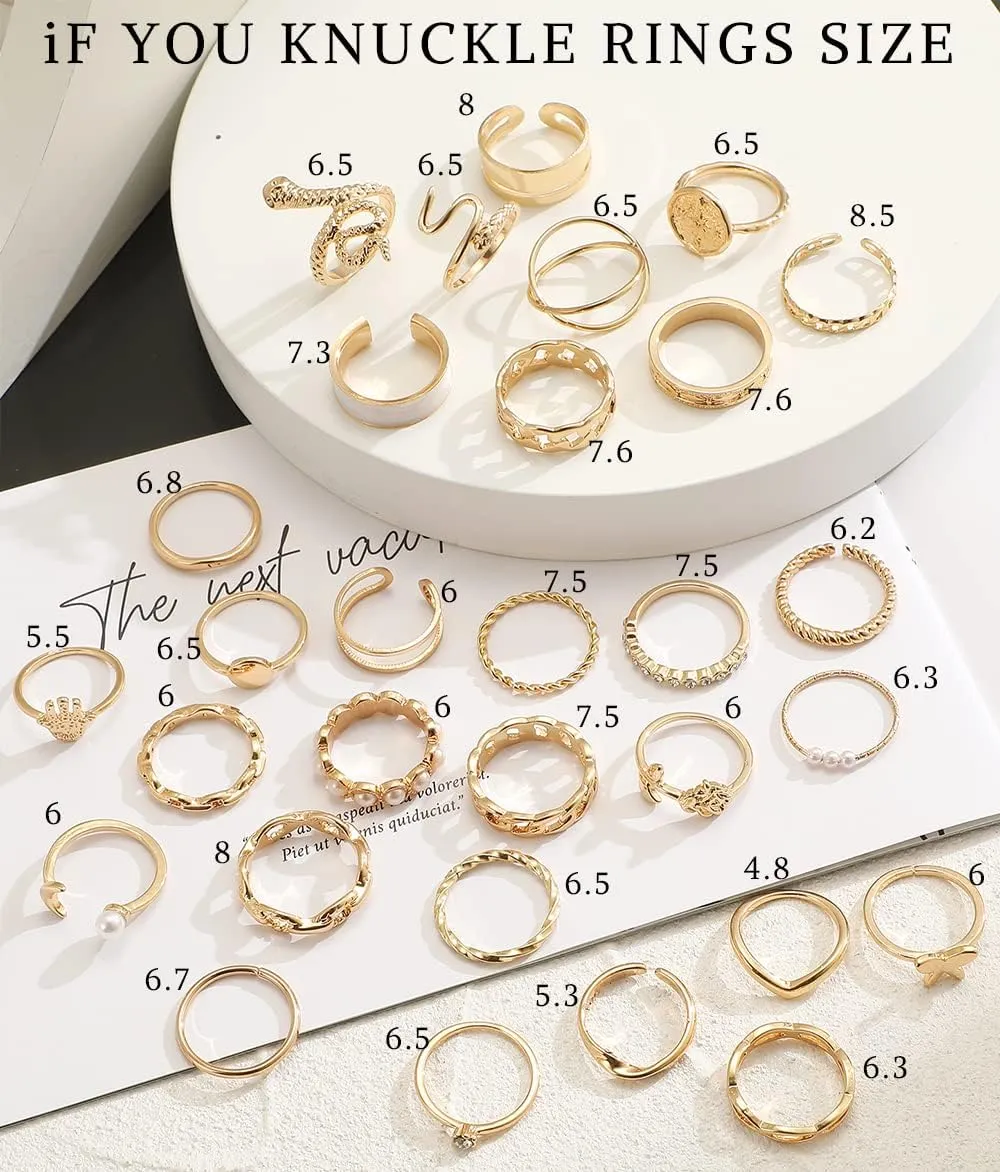 iF YOU 30 Pcs Gold Knuckle Rings Set for Women, Vintage Stackable Cute Finger Midi Rings, Fashion Simple Silver Rings Pack Jewelry for Women Gift