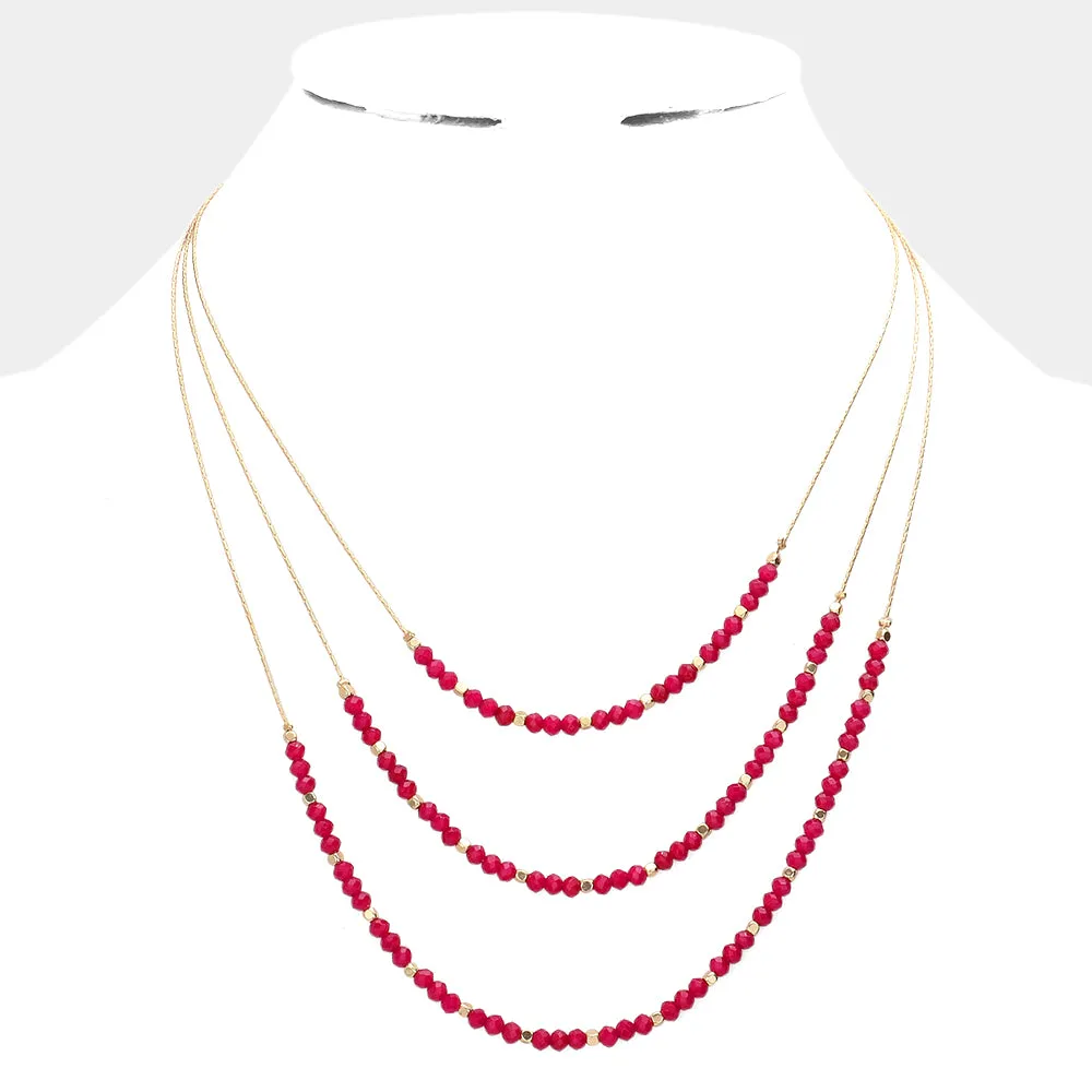 iLLASPARKZ Faceted Beaded Triple Layered Bib Necklace