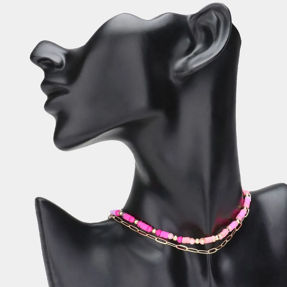 iLLASPARKZ Faceted Heishi Beaded Double Layered Necklace