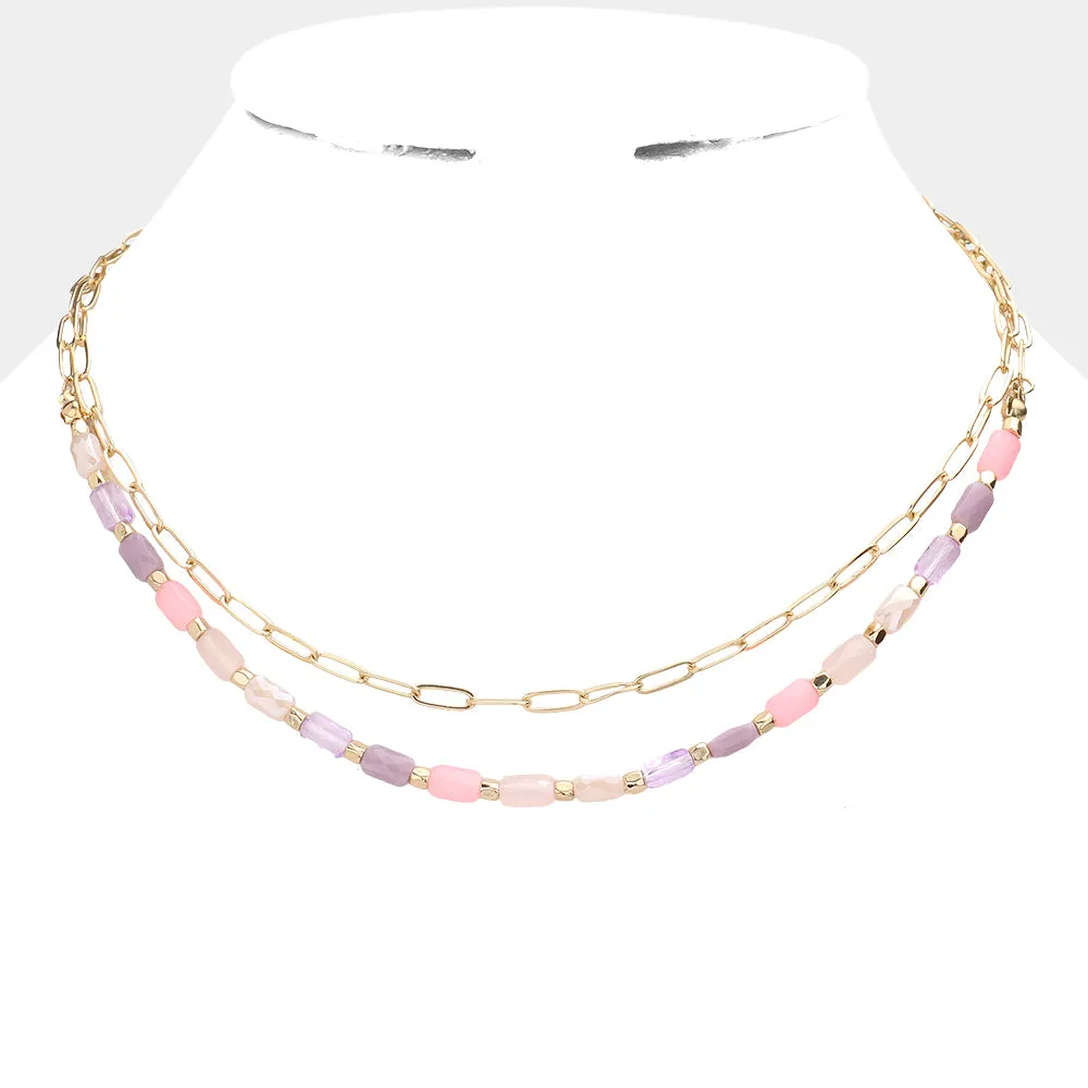 iLLASPARKZ Faceted Rectangle Beaded Double Layered Necklace