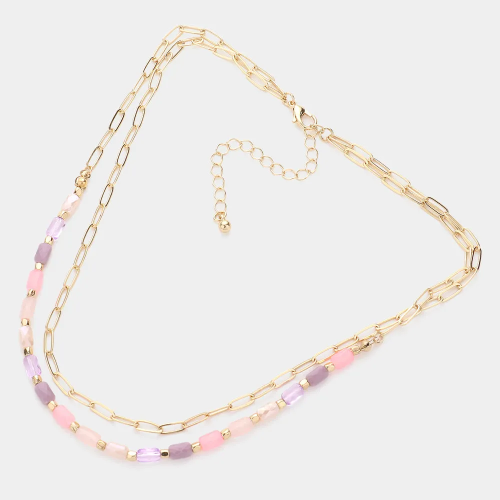 iLLASPARKZ Faceted Rectangle Beaded Double Layered Necklace