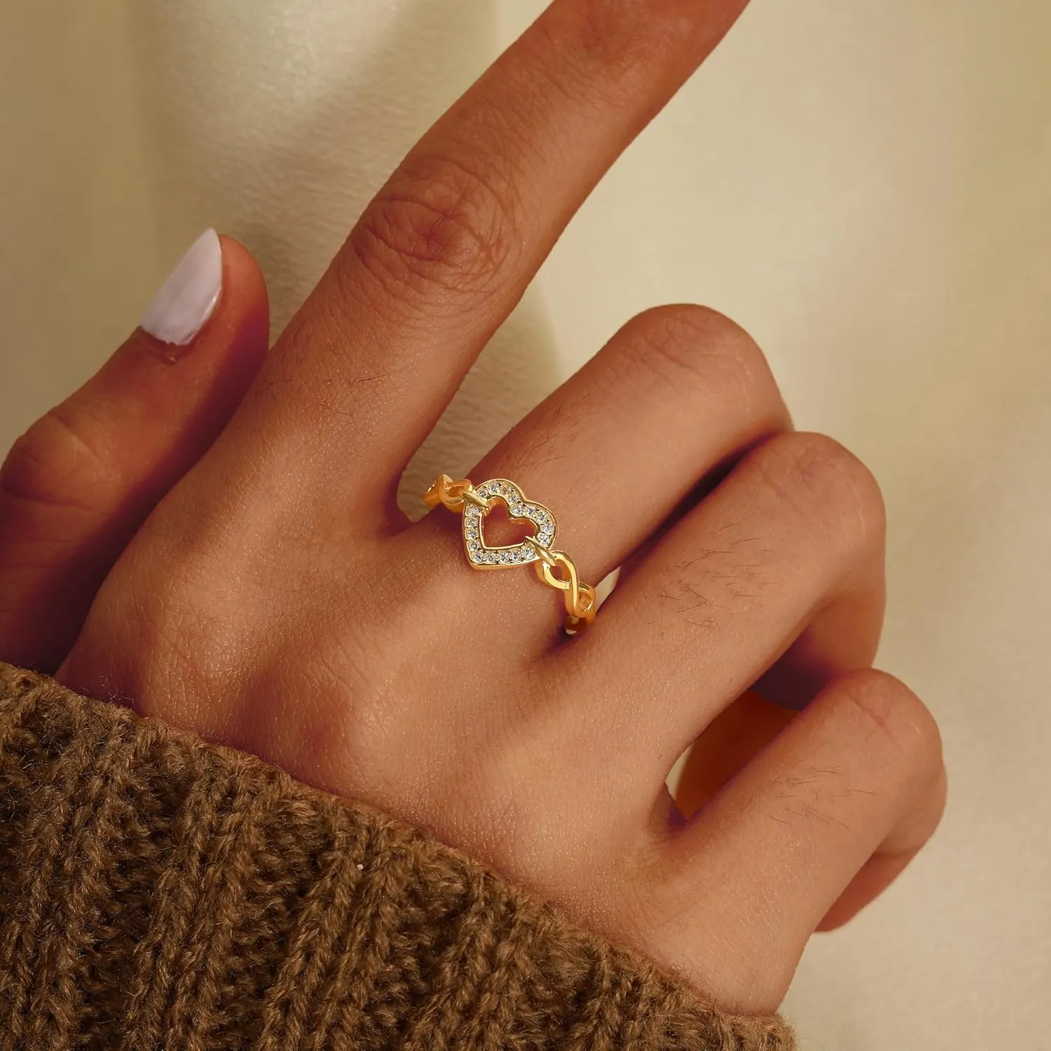 Infinite Heart 925 Sterling Silver Ring for Women Dainty Love Heart Cubic Zirconia Eternity Promise Ring Cute Friendship Daughter Ring Jewelry Birthday Christmas Graduation Gifts for Her
