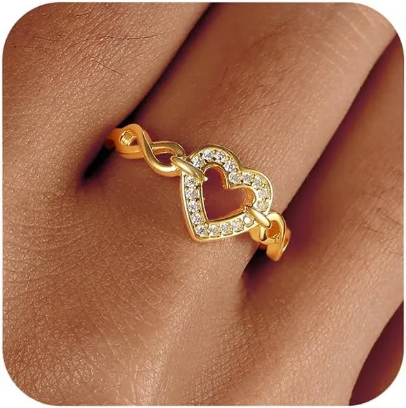 Infinite Heart 925 Sterling Silver Ring for Women Dainty Love Heart Cubic Zirconia Eternity Promise Ring Cute Friendship Daughter Ring Jewelry Birthday Christmas Graduation Gifts for Her