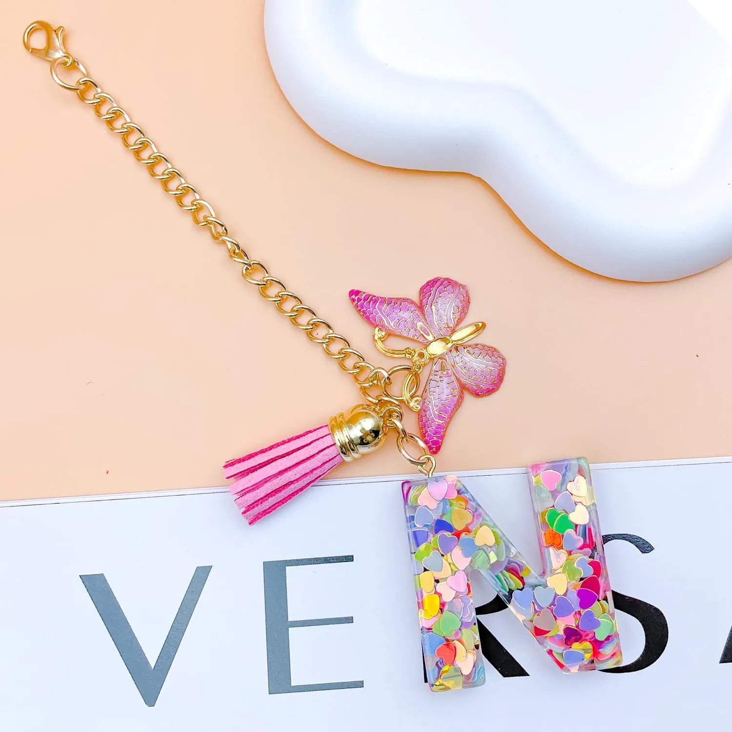 Initial Keychain Letter Charms For Purse Cup Phone Bogg Bag Charms Key Chains Women Cute Gifts For Women Mom Friend