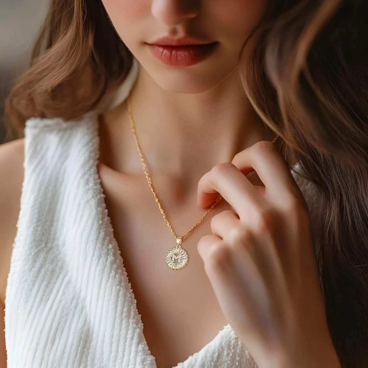 Initial Necklaces for Women - 14K Gold Plated Letter Layered Personalized Round Zirconia Jewelry - Valentines Day Gifts