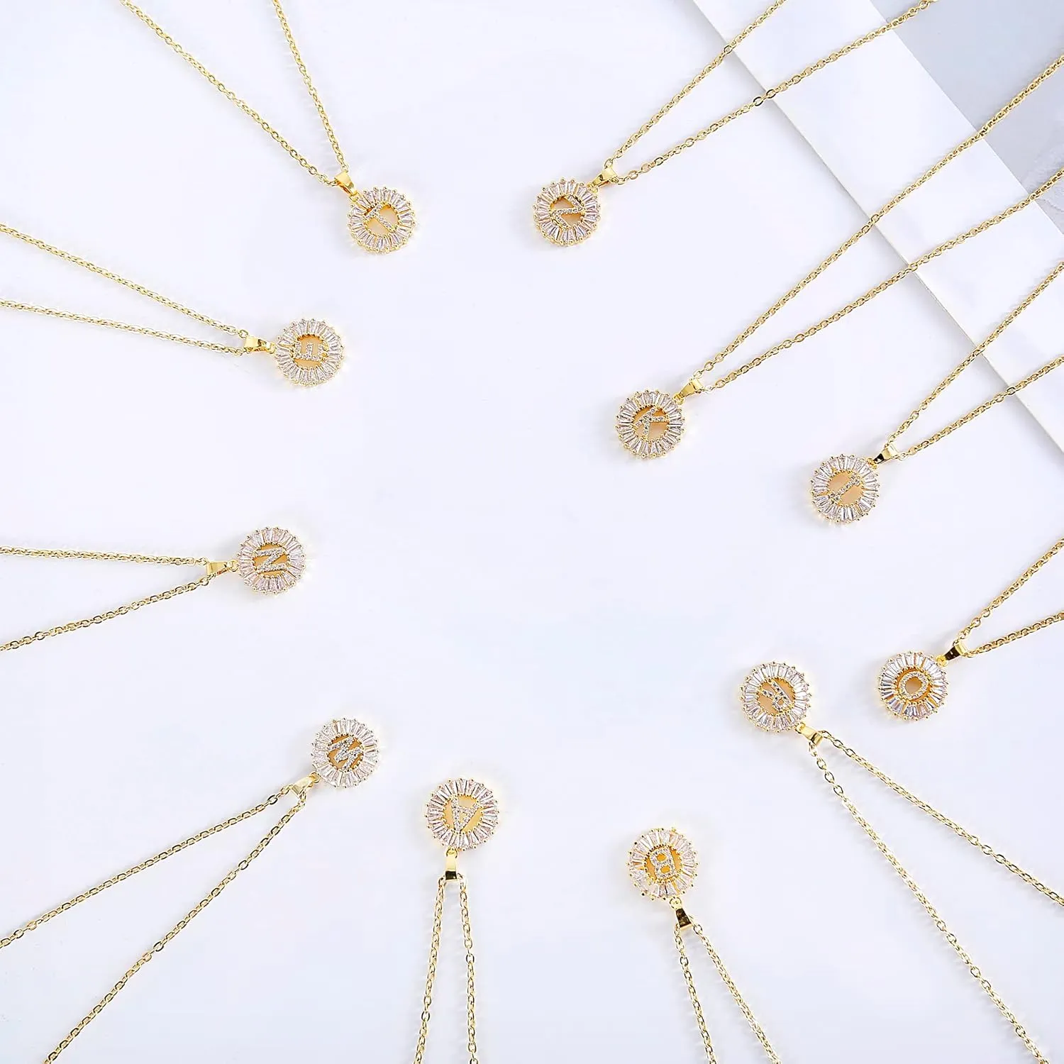 Initial Necklaces for Women - 14K Gold Plated Letter Layered Personalized Round Zirconia Jewelry - Valentines Day Gifts
