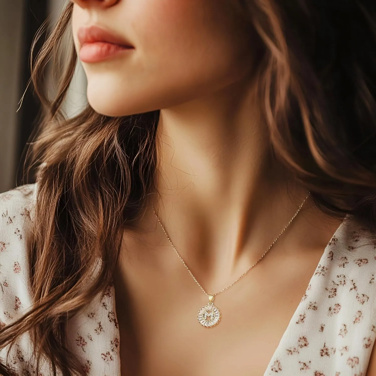 Initial Necklaces for Women - 14K Gold Plated Letter Layered Personalized Round Zirconia Jewelry - Valentines Day Gifts