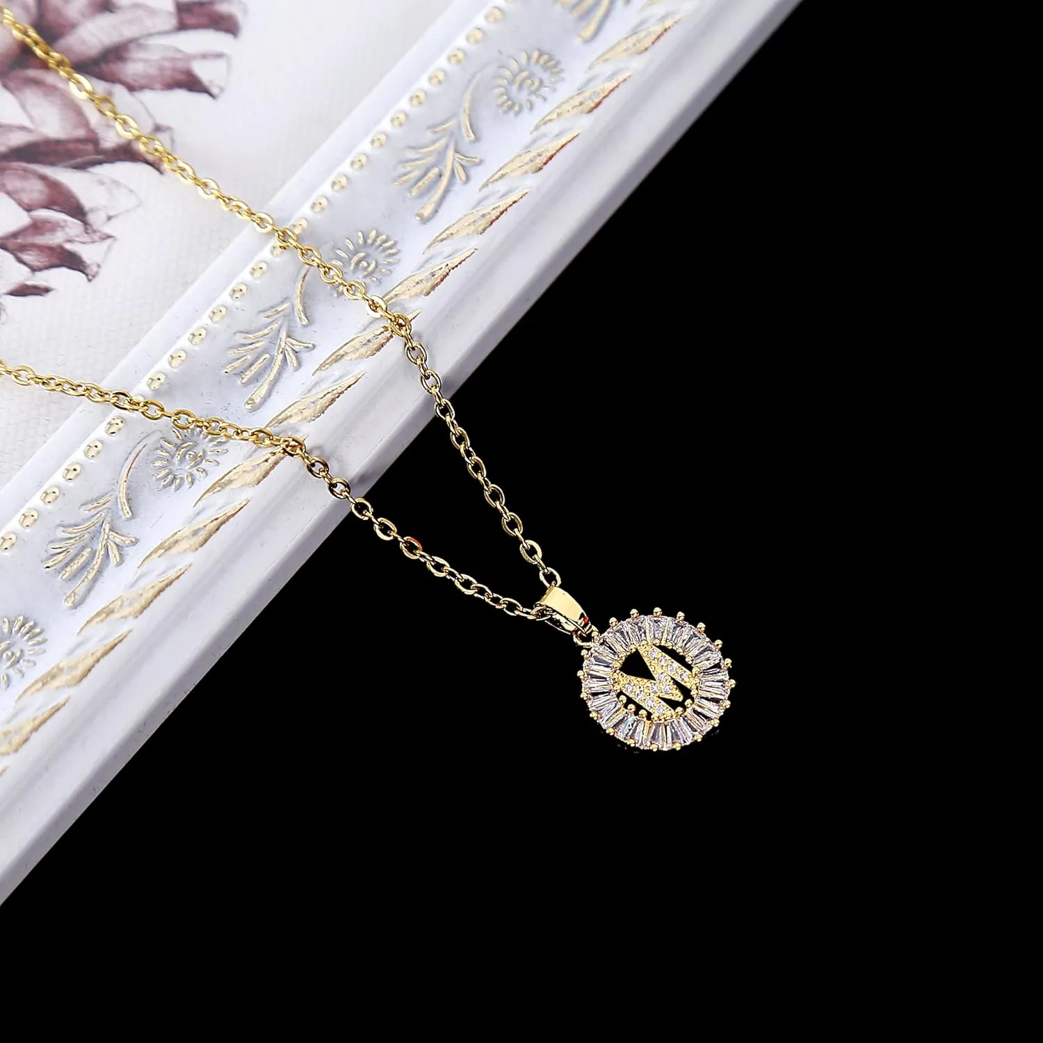 Initial Necklaces for Women - 14K Gold Plated Letter Layered Personalized Round Zirconia Jewelry - Valentines Day Gifts